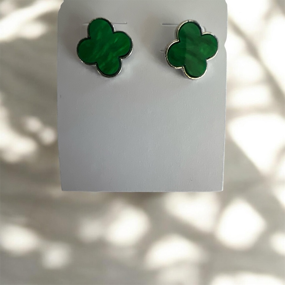 Green Clover Stud Earrings